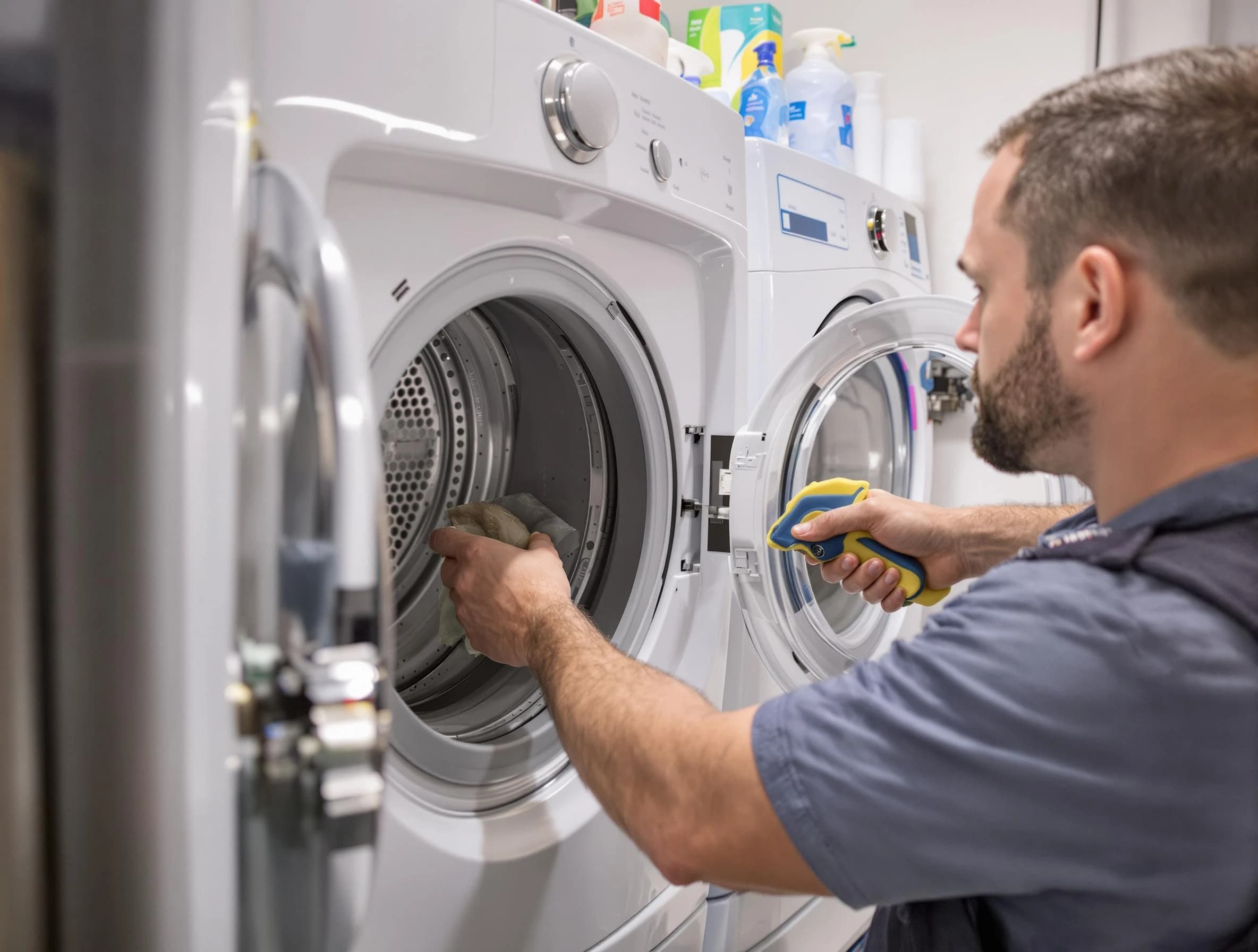 San Tan Valley Dryer Vent Cleaning specialist removing lint buildup from a dryer lint trap system in San Tan Valley