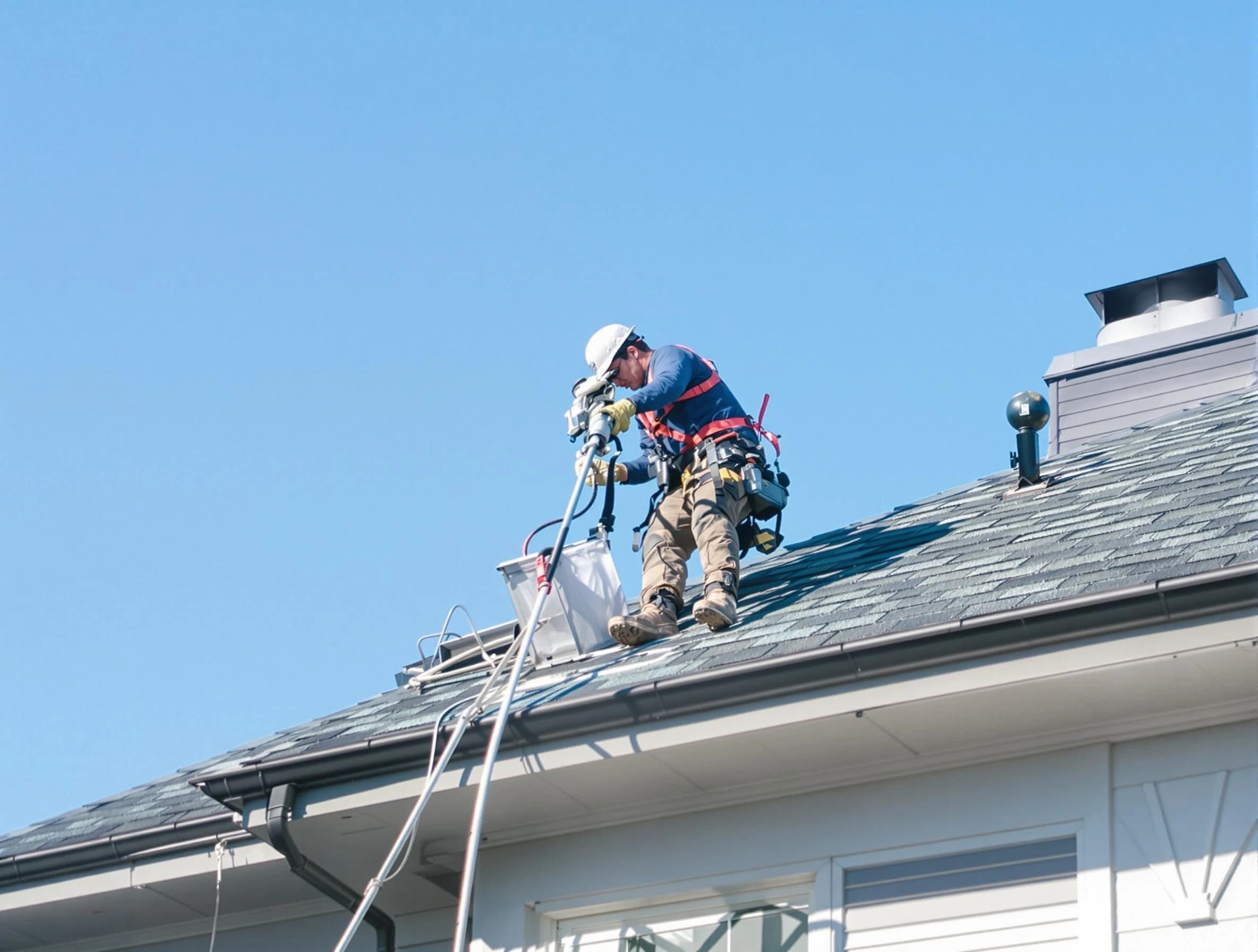 San Tan Valley Dryer Vent Cleaning certified technician cleaning a roof-mounted dryer vent system in San Tan Valley