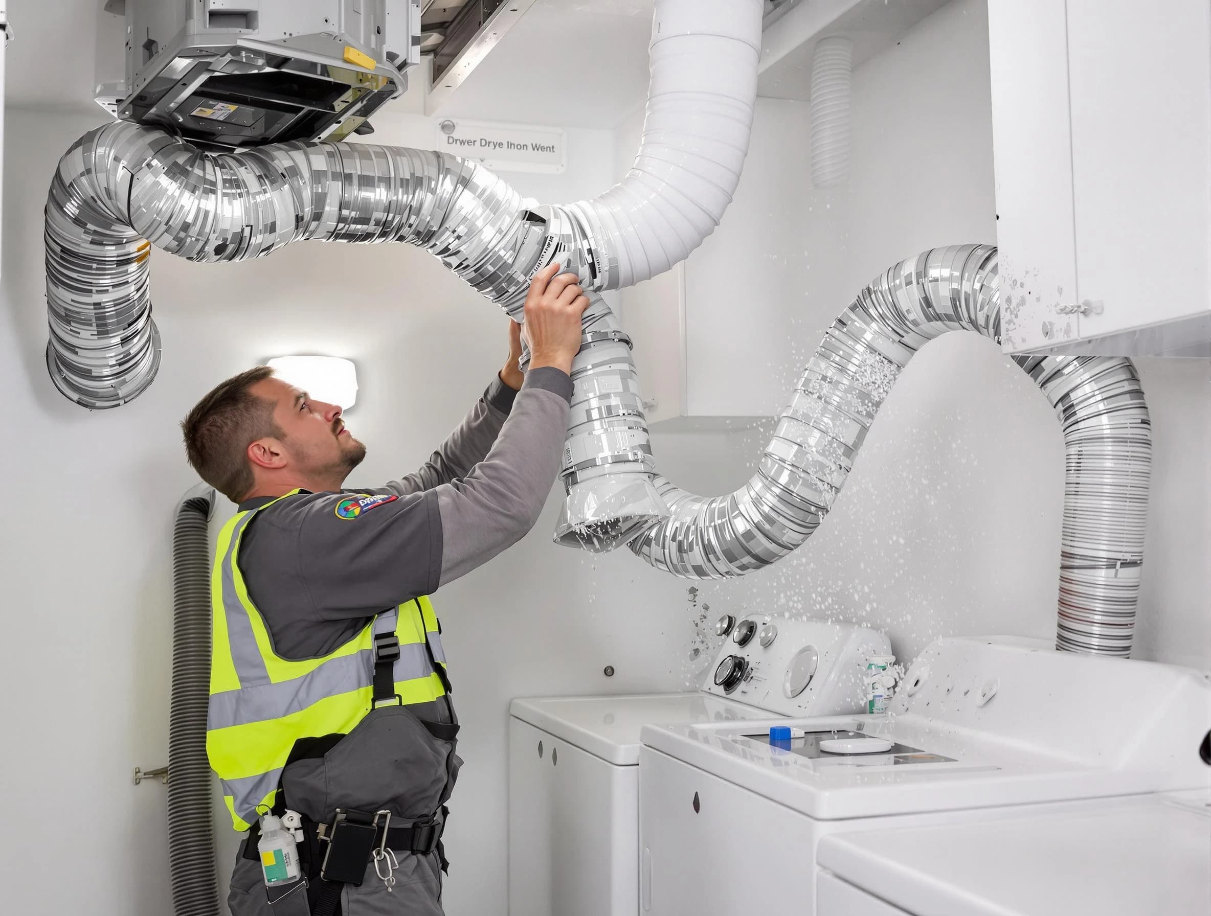 San Tan Valley Dryer Vent Cleaning technician performing detailed dryer exhaust vent cleaning at a home in San Tan Valley