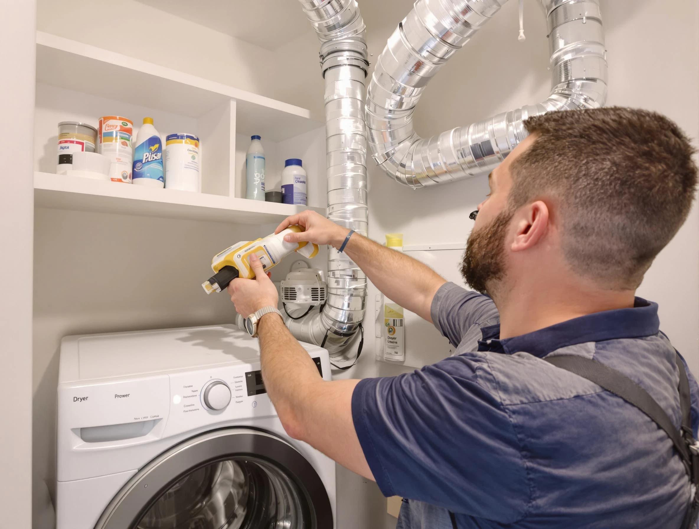 San Tan Valley Dryer Vent Cleaning technician performing dryer vent cleaning at a home in San Tan Valley