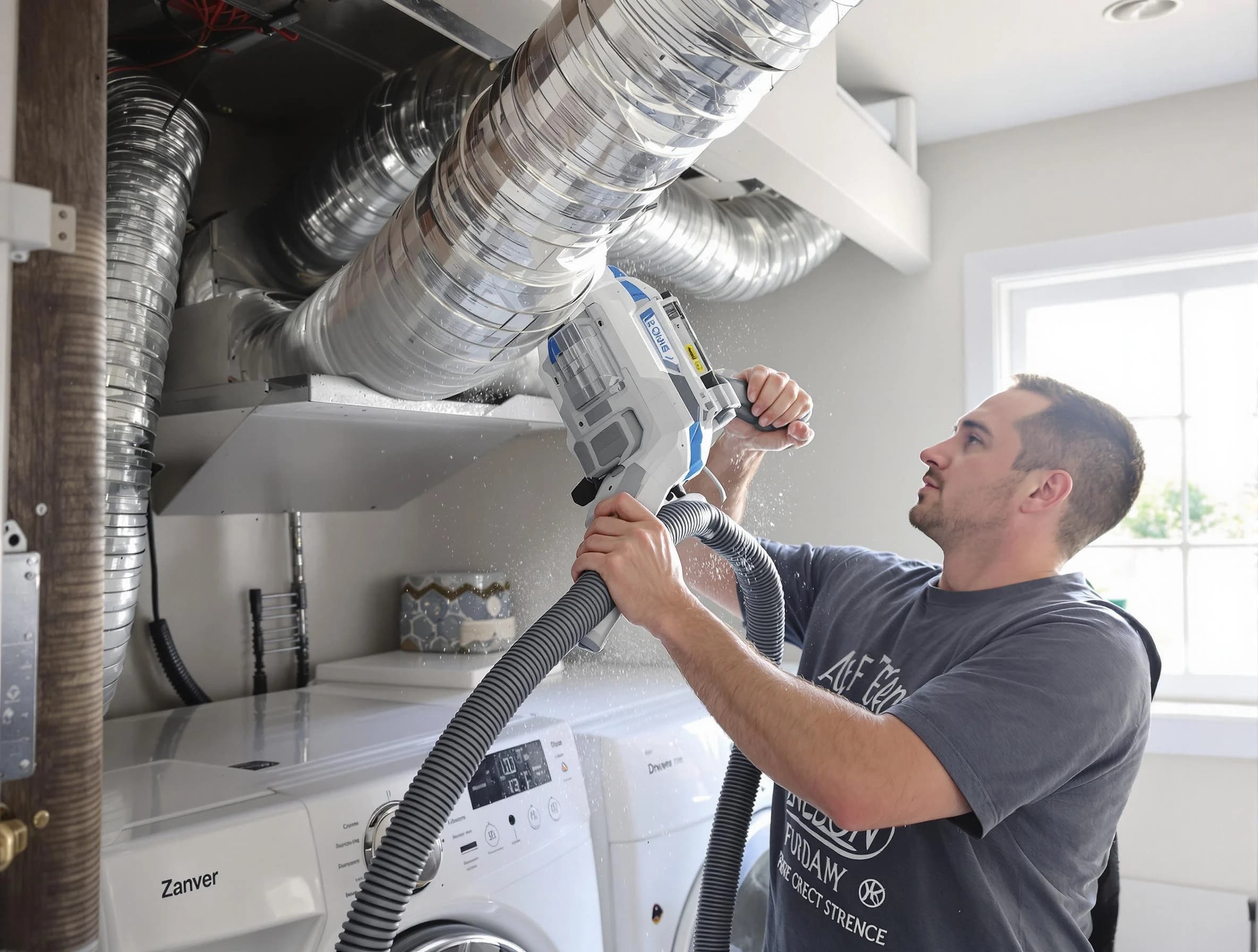 San Tan Valley Dryer Vent Cleaning specialist cleaning deep within a dryer vent duct system in San Tan Valley
