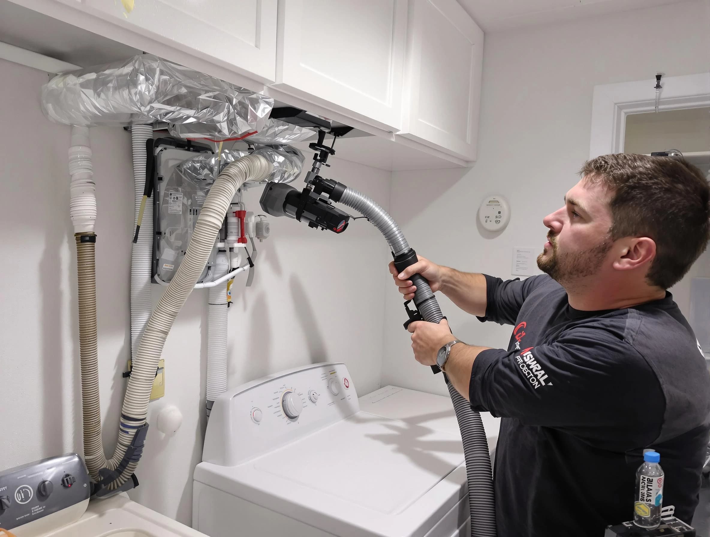 San Tan Valley Dryer Vent Cleaning certified technician performing safety-focused gas dryer vent cleaning in San Tan Valley