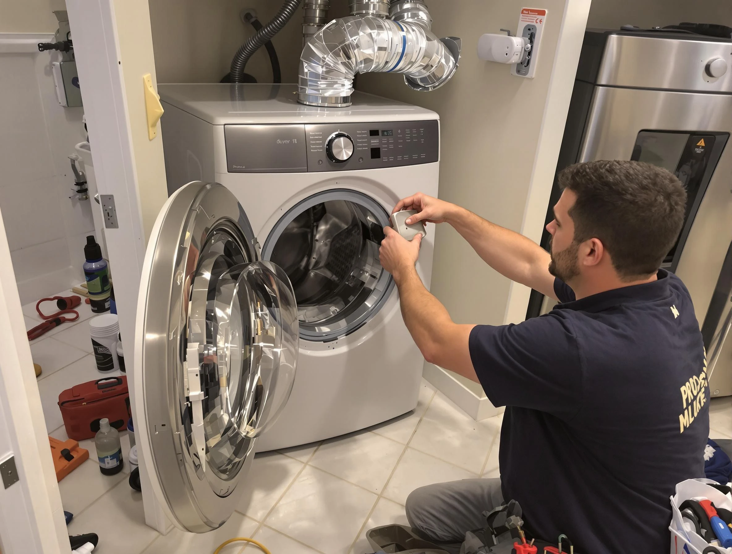San Tan Valley Dryer Vent Cleaning technician performing precise dryer vent hose installation in San Tan Valley